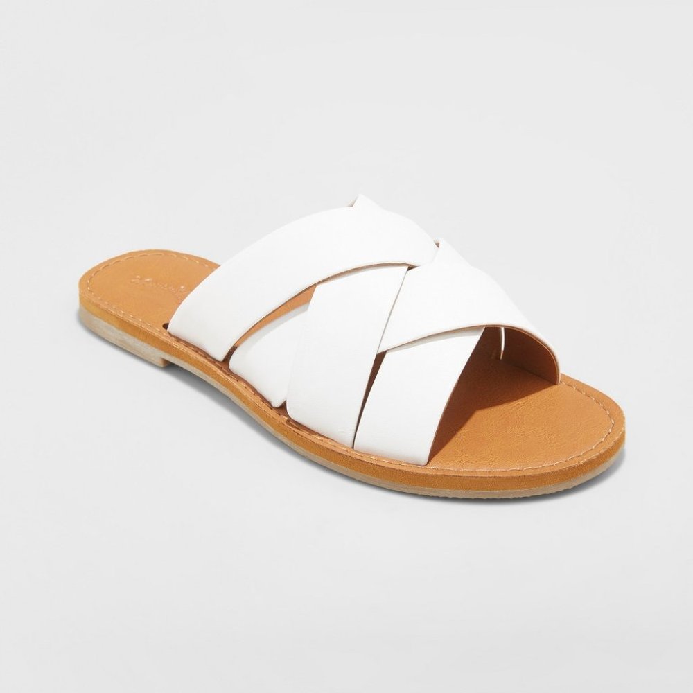 NEW! Krissy White Crossband Slide Sandals Mules